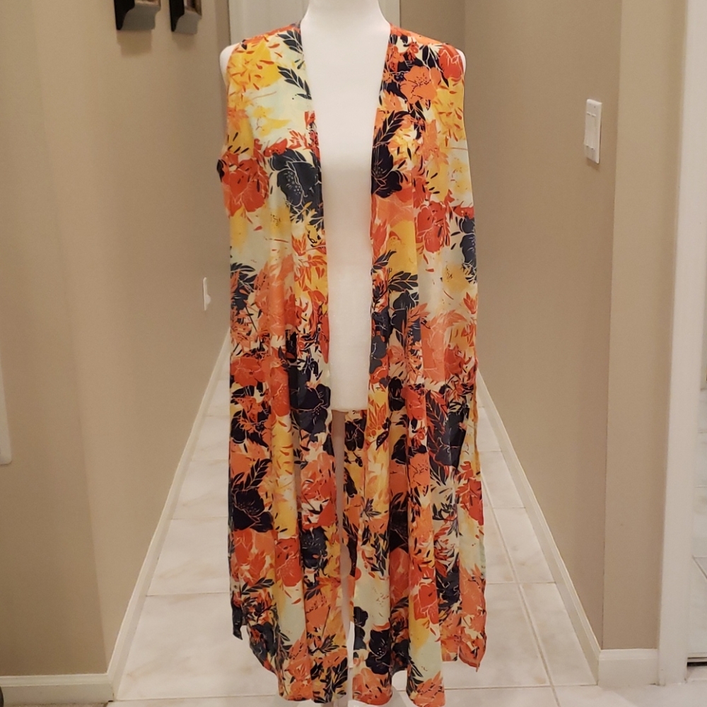 LuLaRoe Sleeveless Duster Orange Medium
